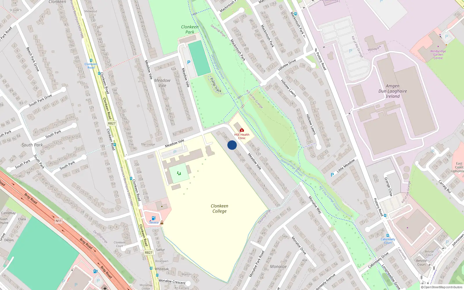 Overhead map showing the location of 101 Meadow Vale, Blackrock