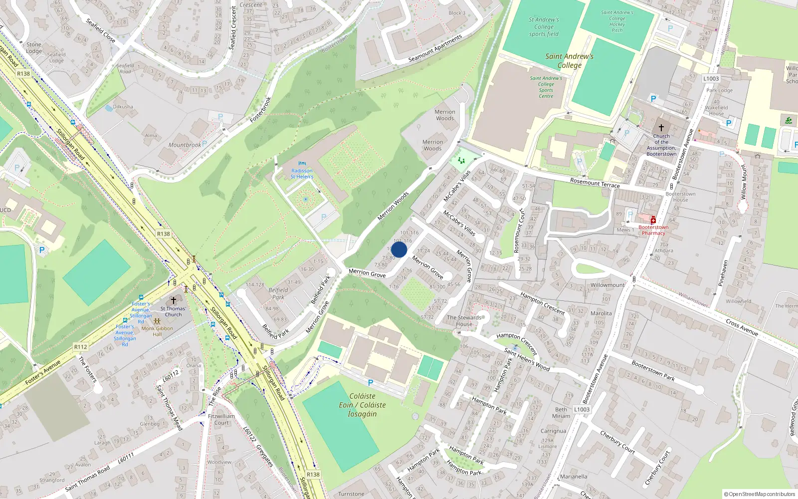 Overhead map showing the location of 101 Merrion Grove, Dublin