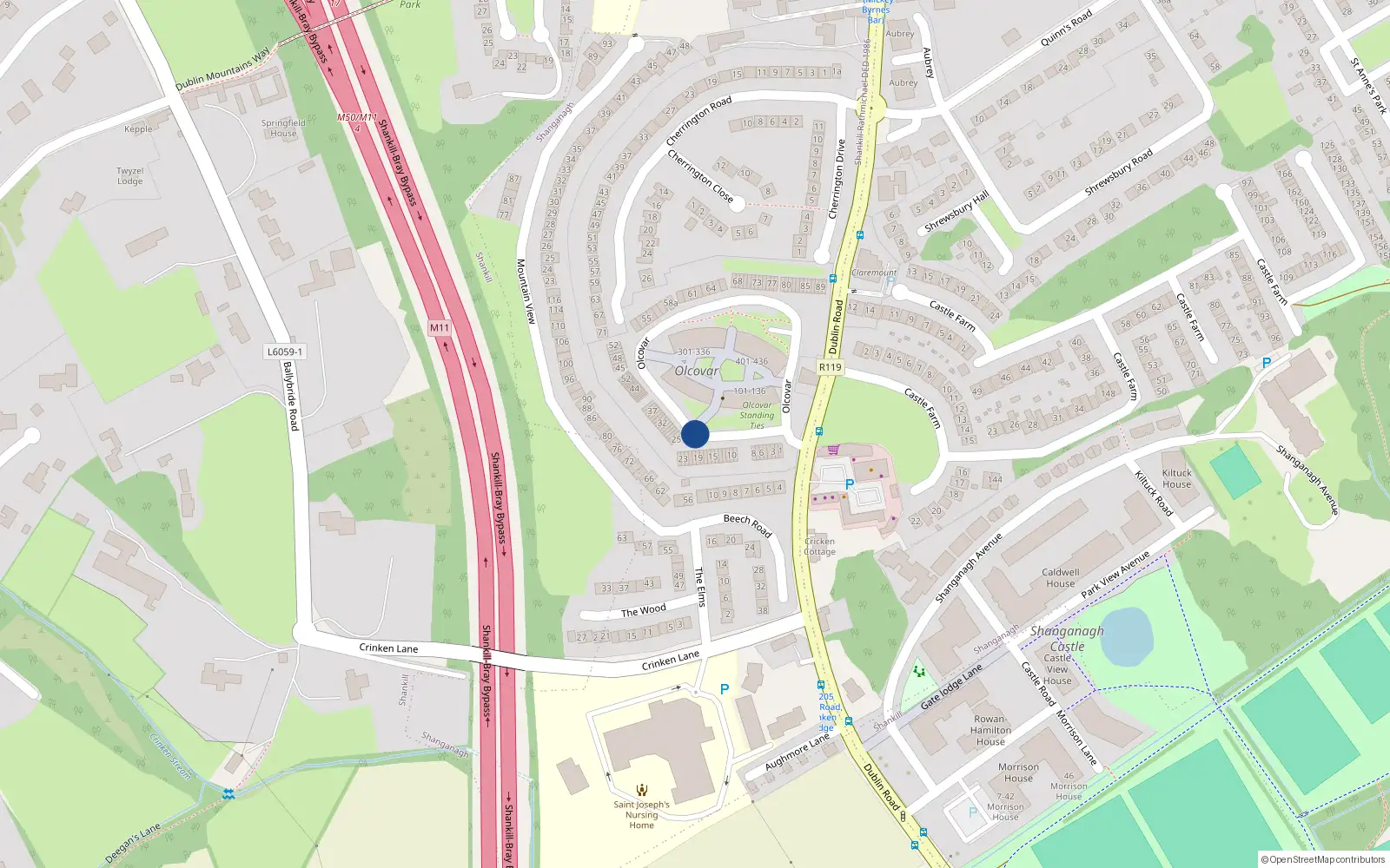 Overhead map showing the location of 101 Olcovar, Dublin