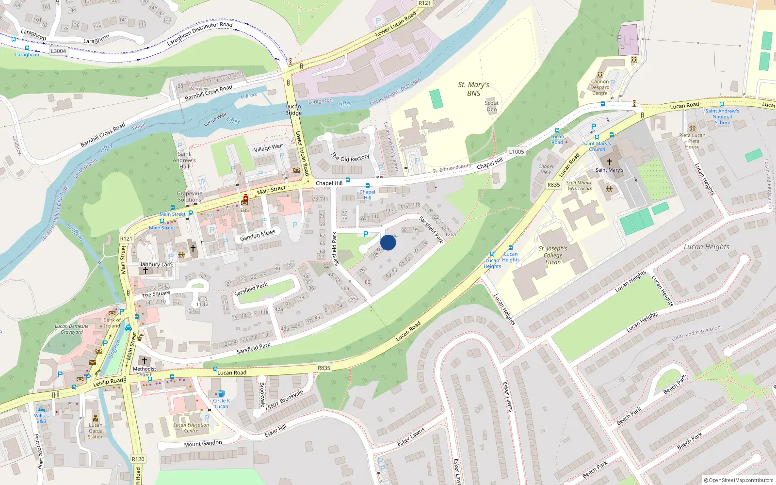 Overhead map showing the location of 101 Sarsfield Park, Lucan, Co Dublin