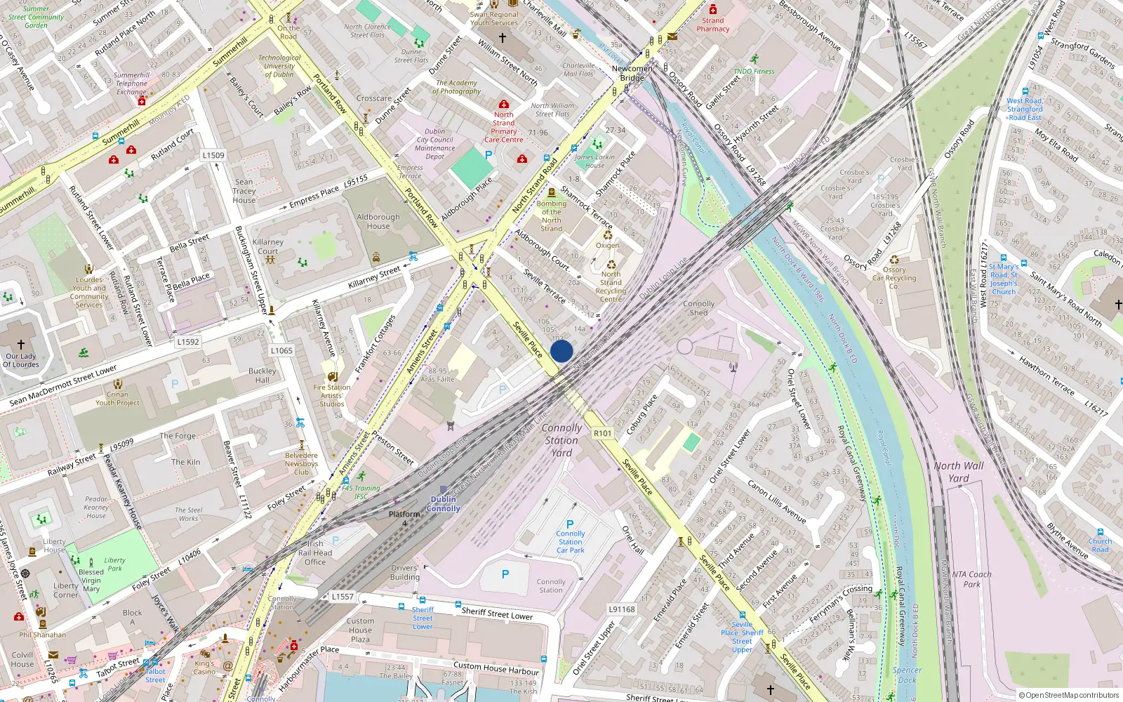 Overhead map showing the location of 101 Seville Place, Dublin 1
