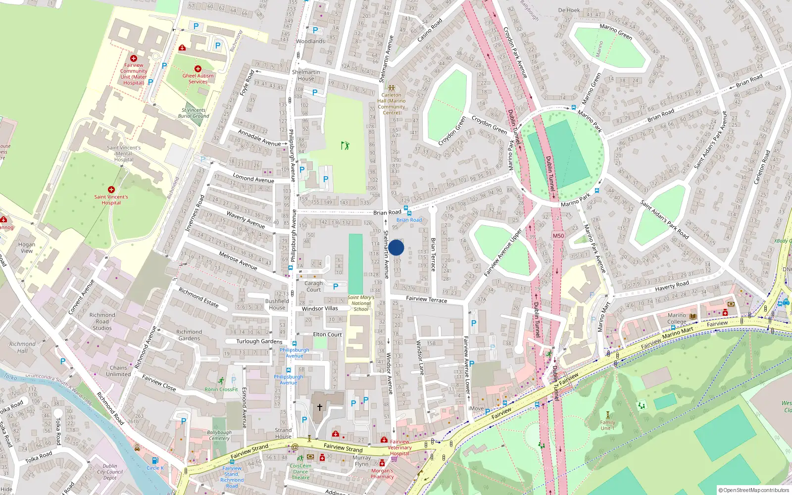 Overhead map showing the location of 101 Shelmartin Avenue, Dublin 3