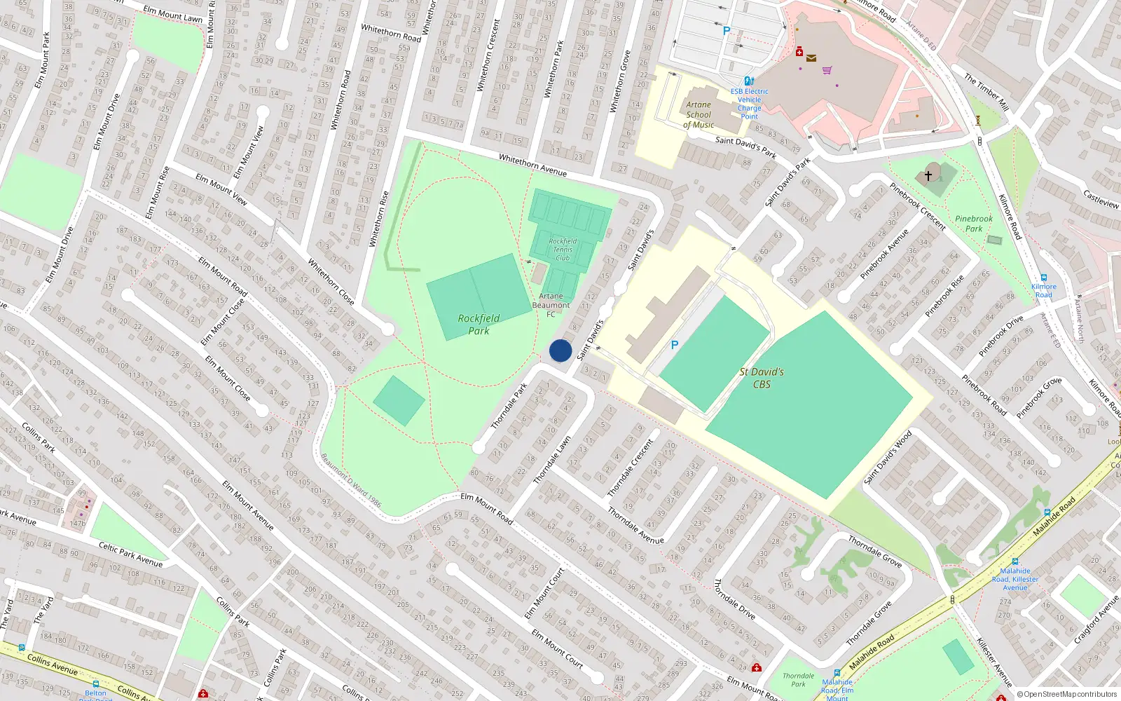 Overhead map showing the location of 101 Si Davids, Artane Dublin 5, Dublin
