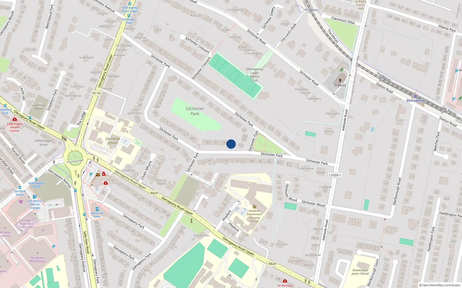 Overhead map showing the location of 101 Silchester Park, Dublin