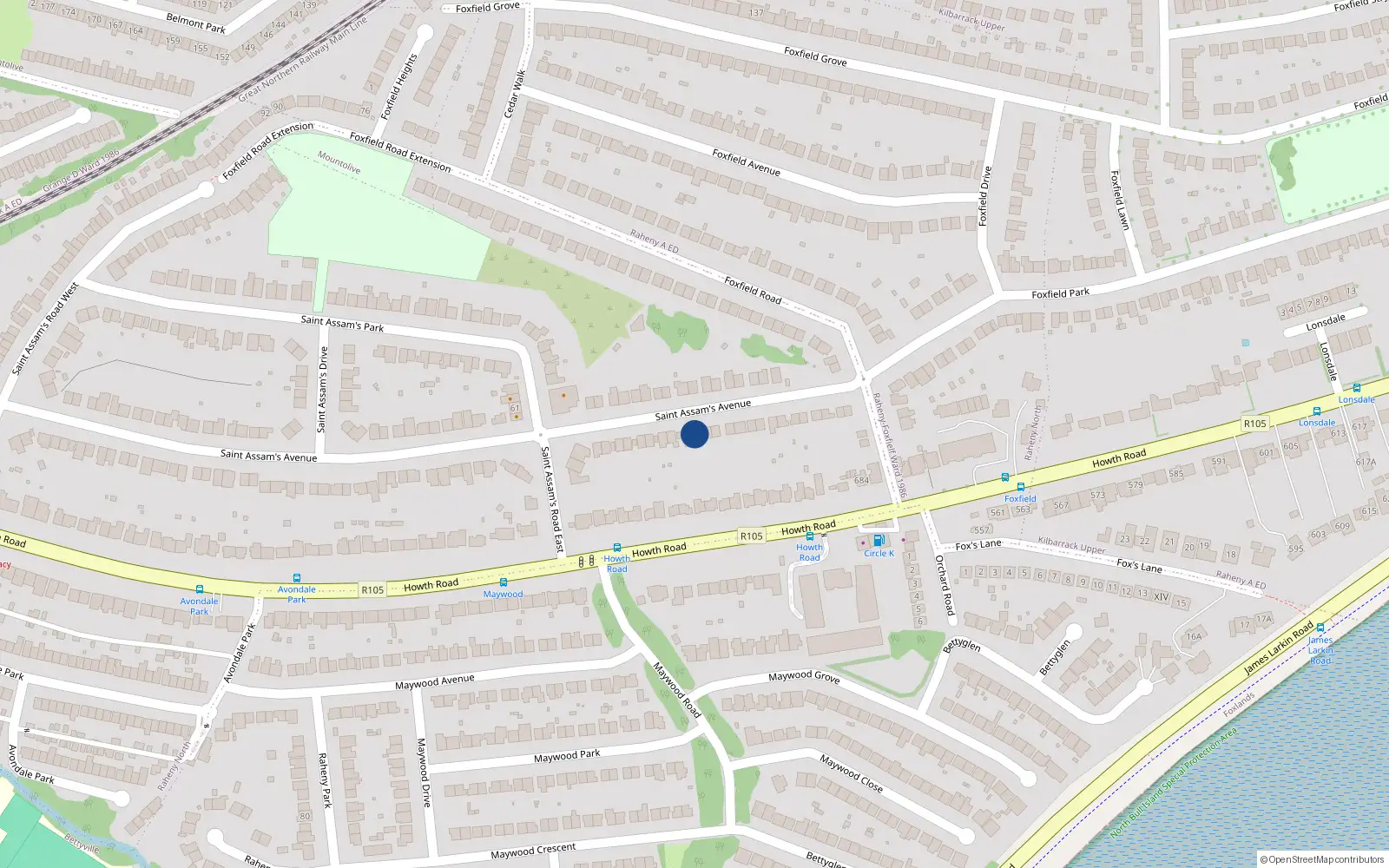 Overhead map showing the location of 101 St Assams Avenue, Raheny, Dublin 5