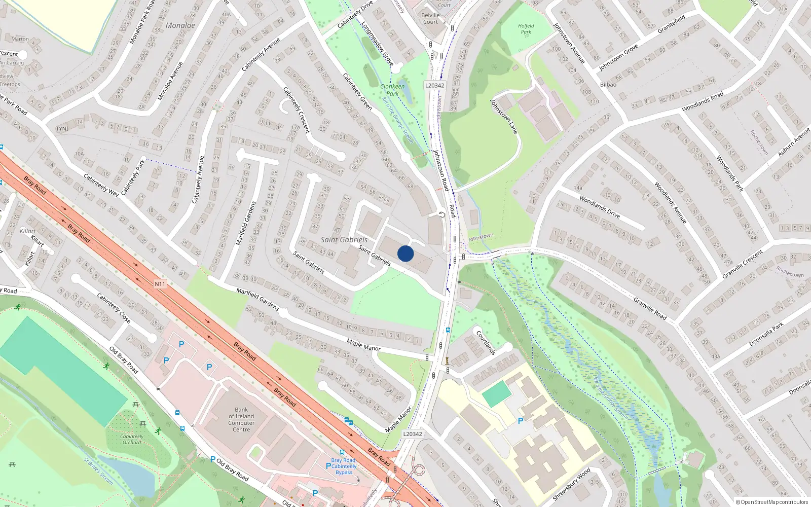 Overhead map showing the location of 101 St Gabriels, Cabinteely, Dublin