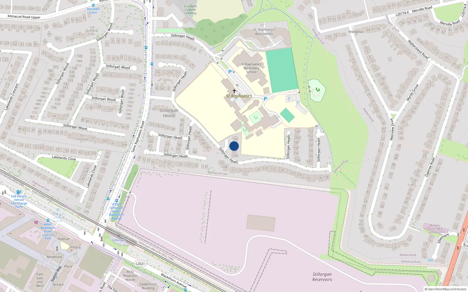 Overhead map showing the location of 101 Stillorgan Heath, Dublin