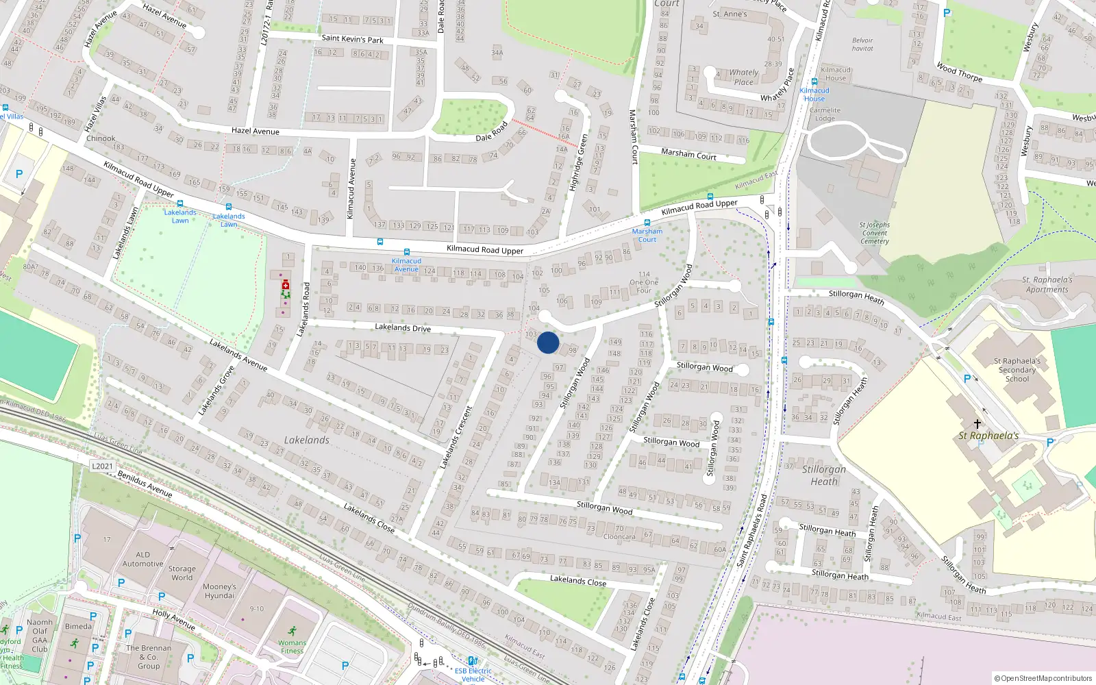 Overhead map showing the location of 101 Stillorgan Wood, Co.dublin