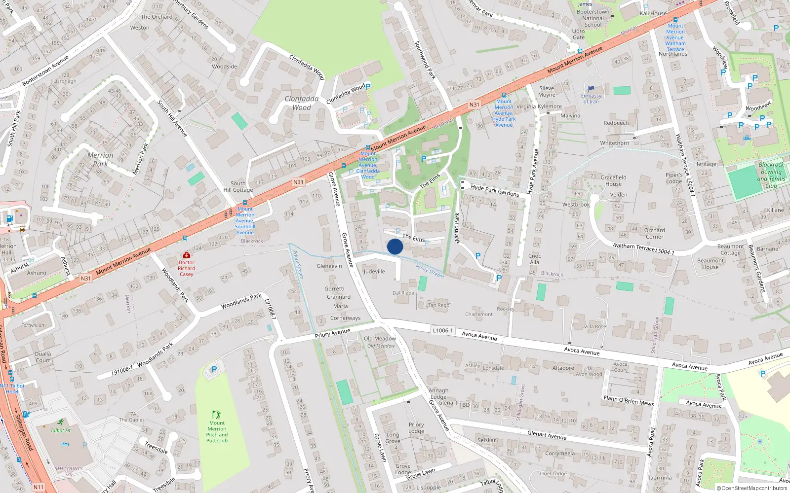 Overhead map showing the location of 101 the Elms, Mount Merrion Avenue, Blackrock