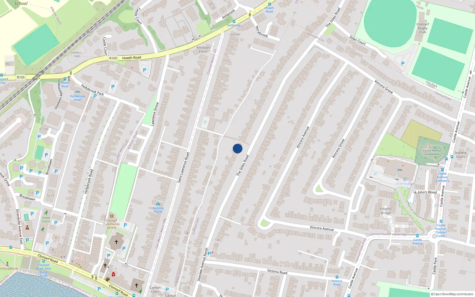 Overhead map showing the location of 101 The Stiles Road, Dublin 3