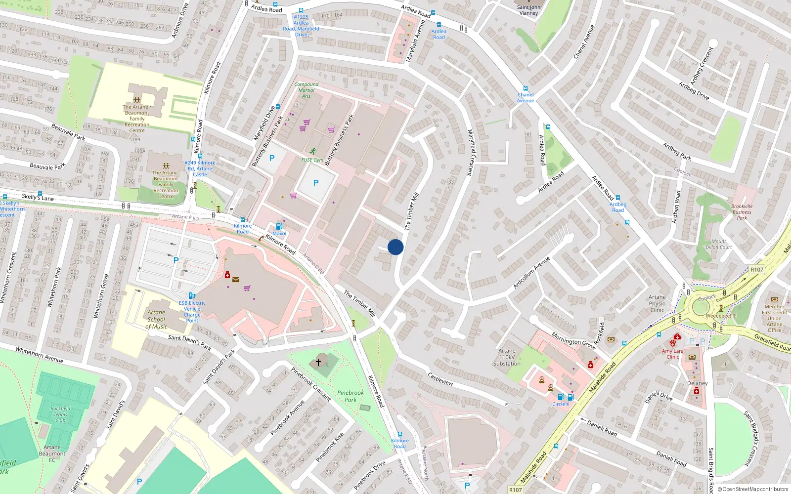 Overhead map showing the location of 101 Timber Mills, Kilmore Road, Artane