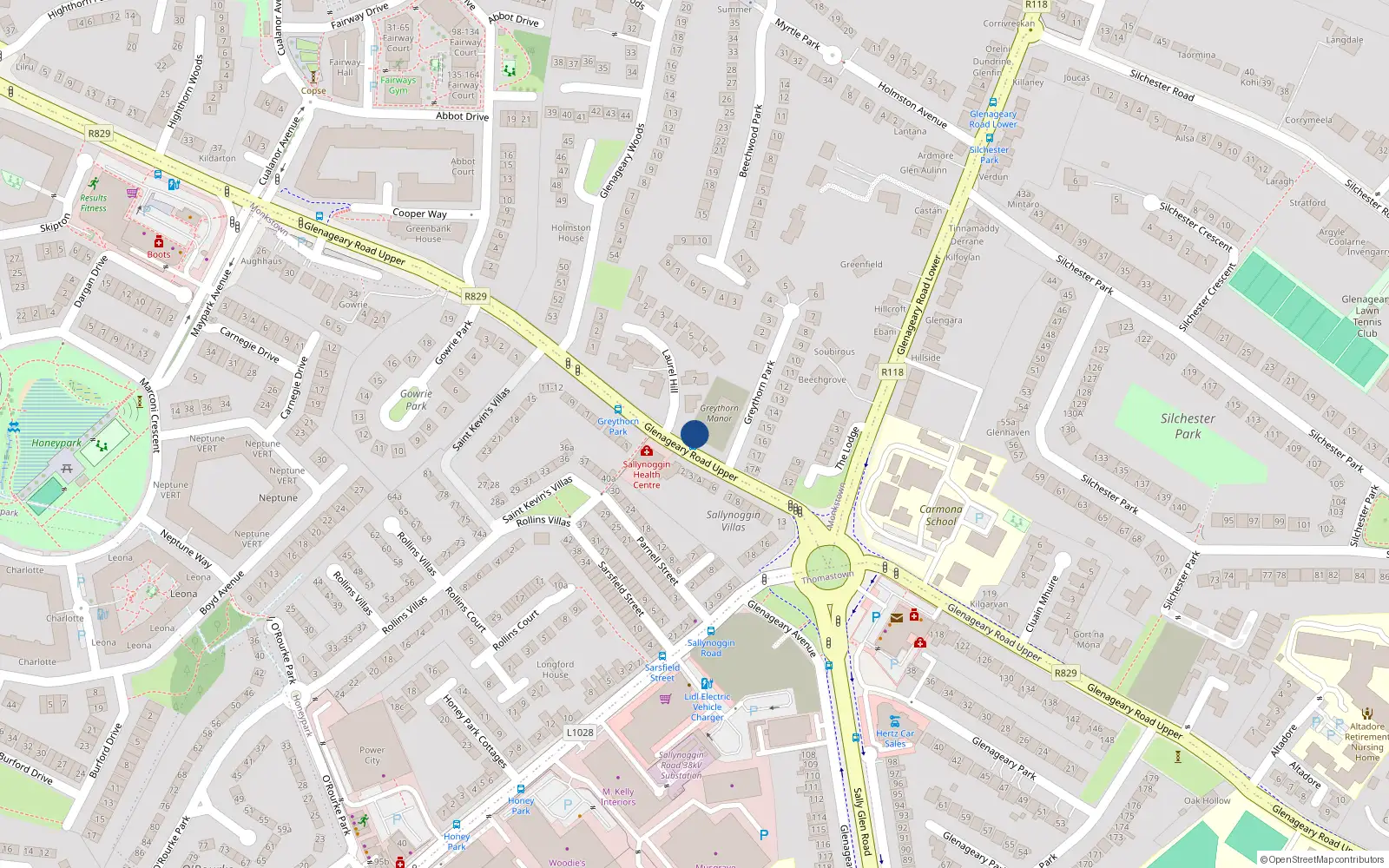 Overhead map showing the location of 101 Glenageary Road Upper, Dublin