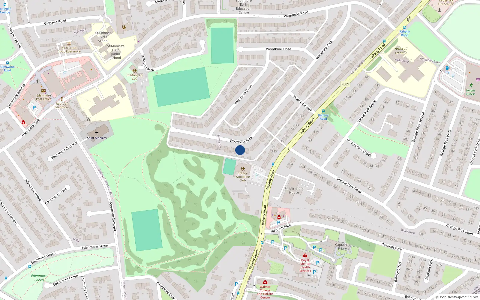 Overhead map showing the location of 101 Woodbine Park, Dublin 5