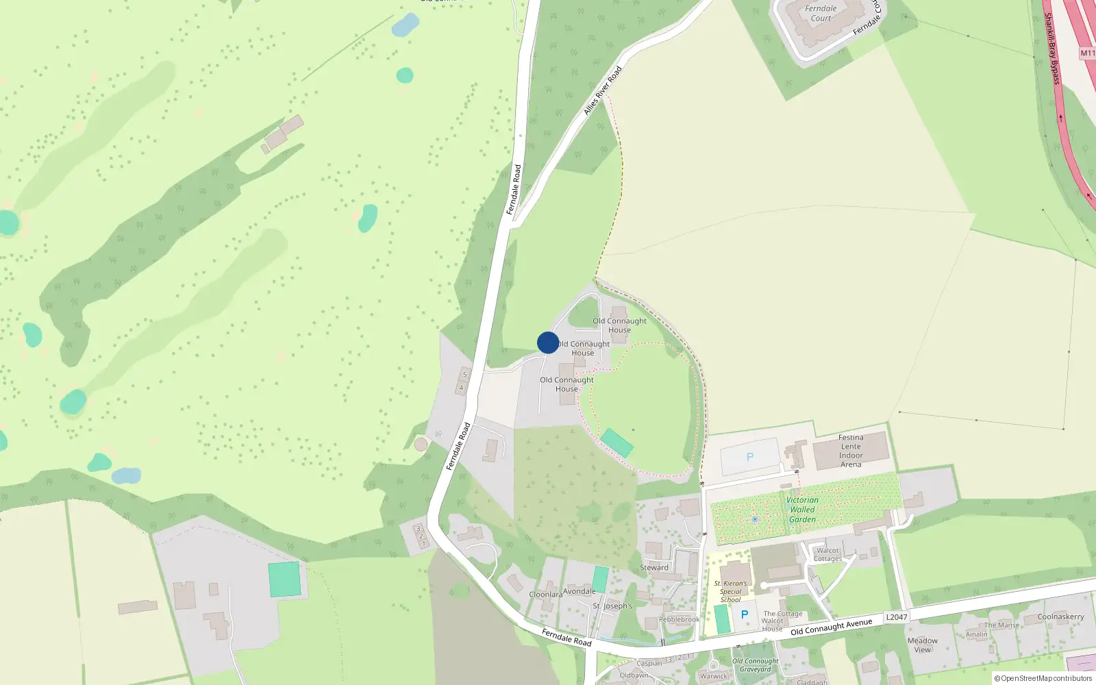 Overhead map showing the location of 10/11 Old Connaught House Road, Oldconnaught