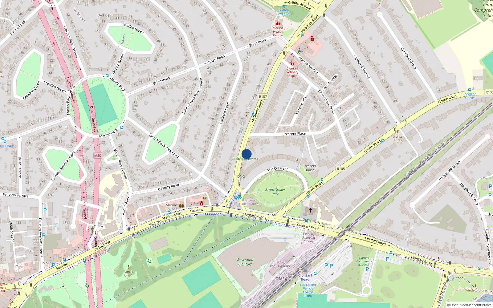 Overhead map showing the location of 10-12 Malahide Road, Dublin 3