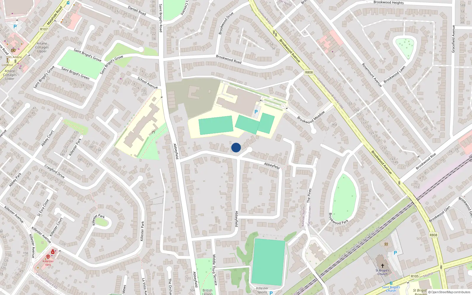 Overhead map showing the location of 102 Abbeyfield, Dublin 5