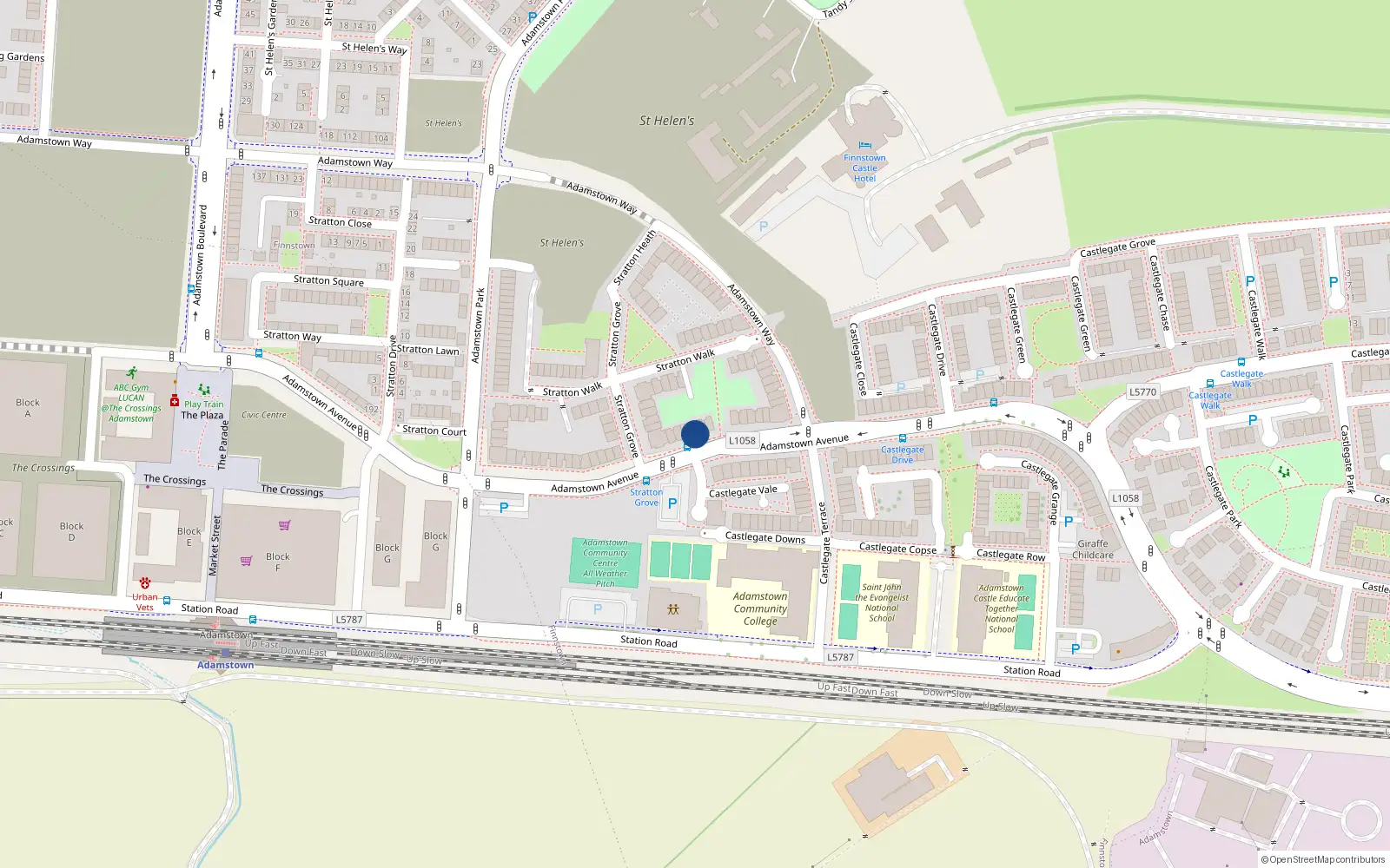 Overhead map showing the location of 102 Adamstown Avenue, Lucan