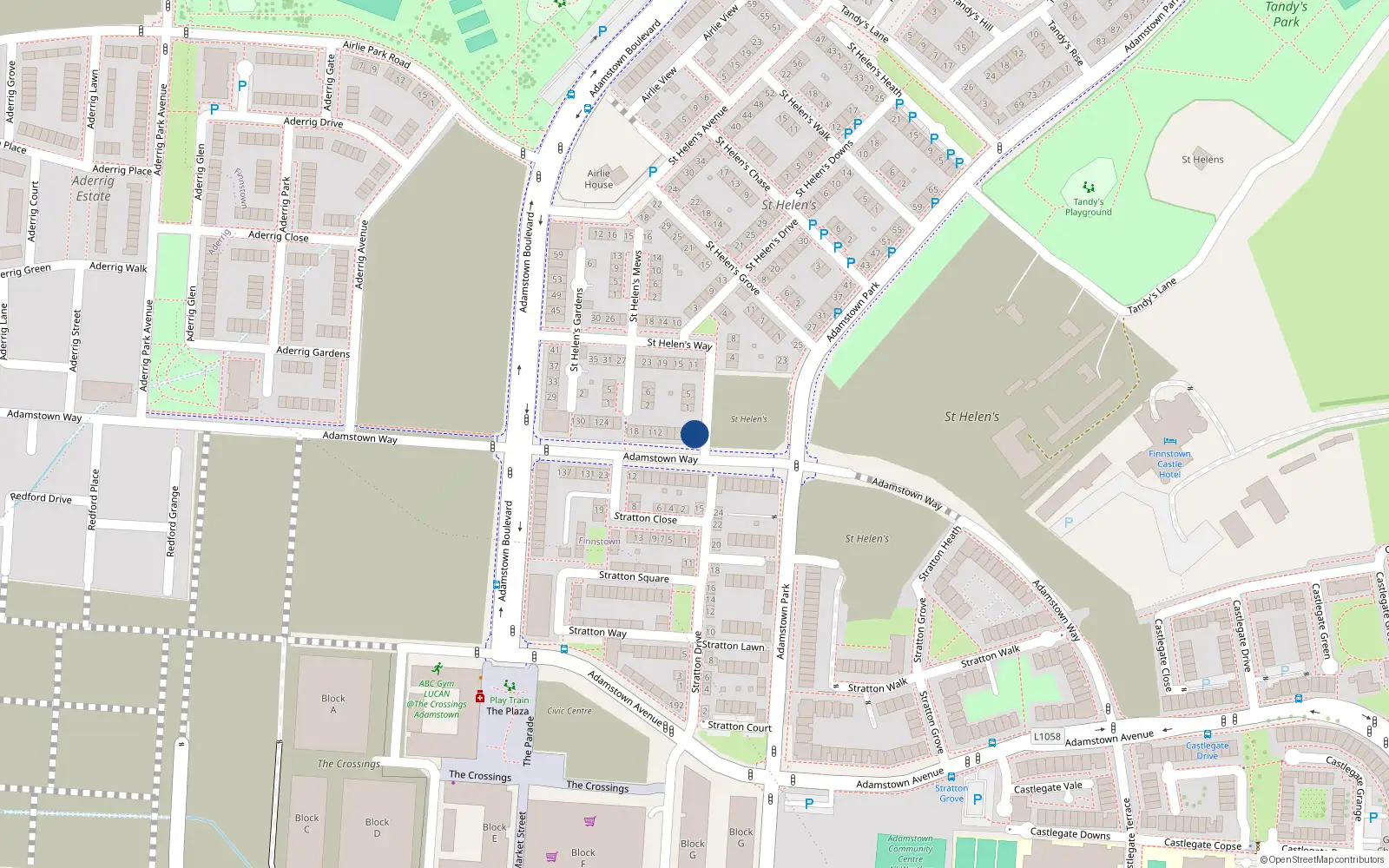 Overhead map showing the location of 102 Adamstown Way, Lucan