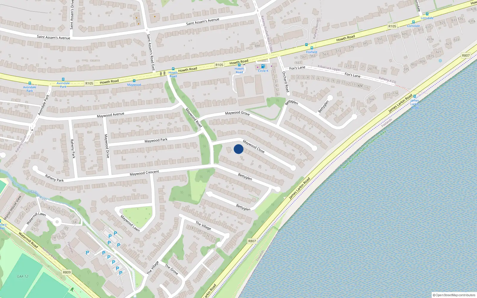 Overhead map showing the location of 102 Bettyglen, Howth Road, Raheny Dublin 5