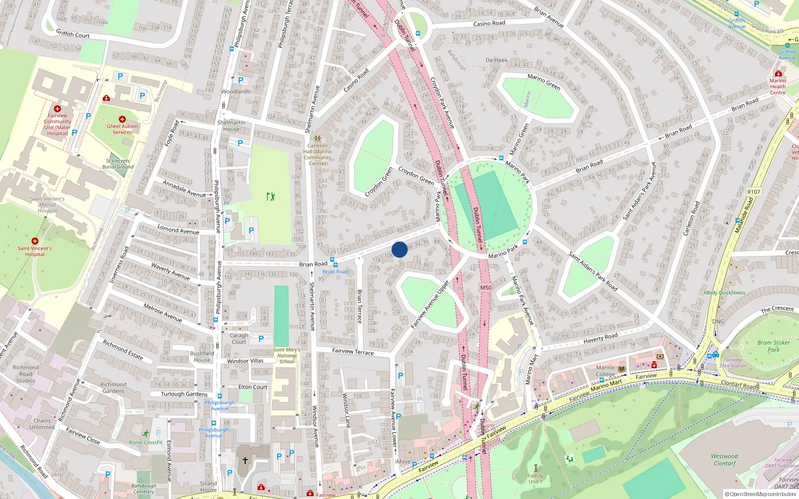 Overhead map showing the location of 102 Brian Road, Dublin 3