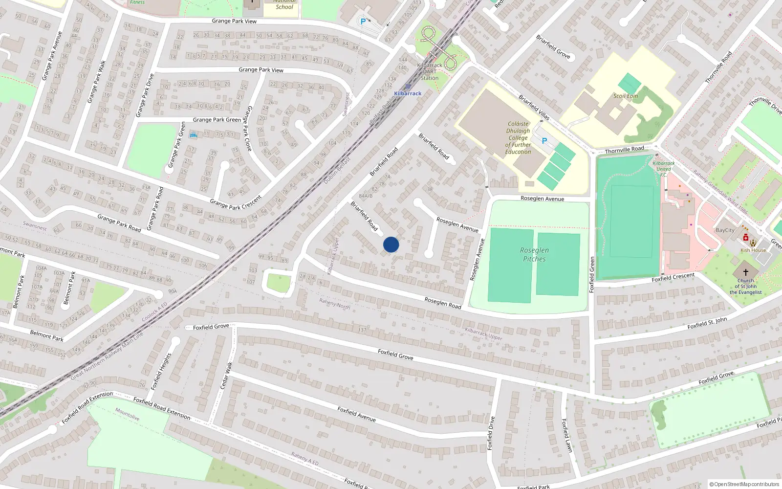 Overhead map showing the location of 102 Briarfield Road, Kilbarrack, Dublin