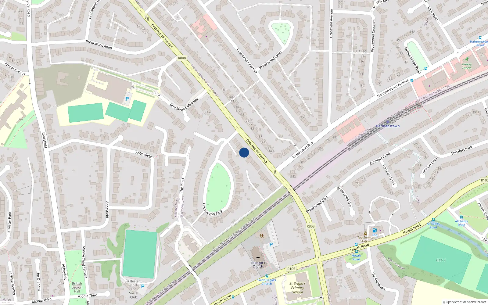 Overhead map showing the location of 102 Brookwood Avenue, Artane, Dublin 5