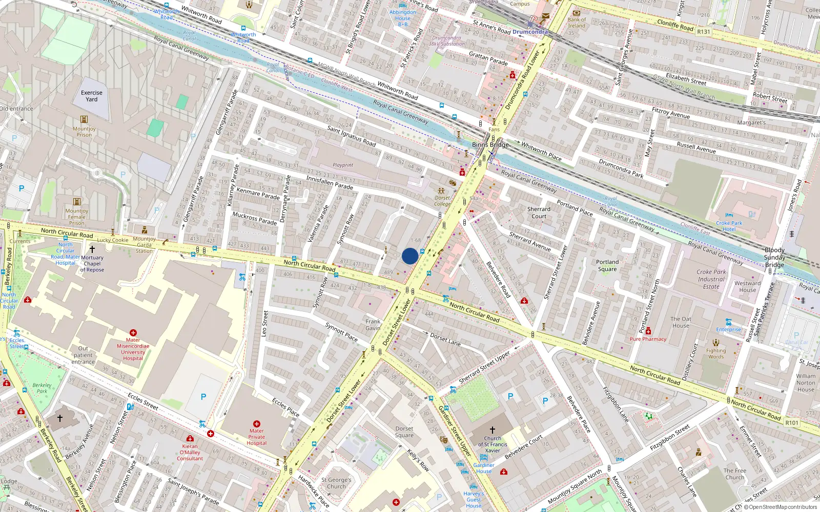 Overhead map showing the location of 102 Derrynane Square, 77 Dorset Street Lower, Dublin 1