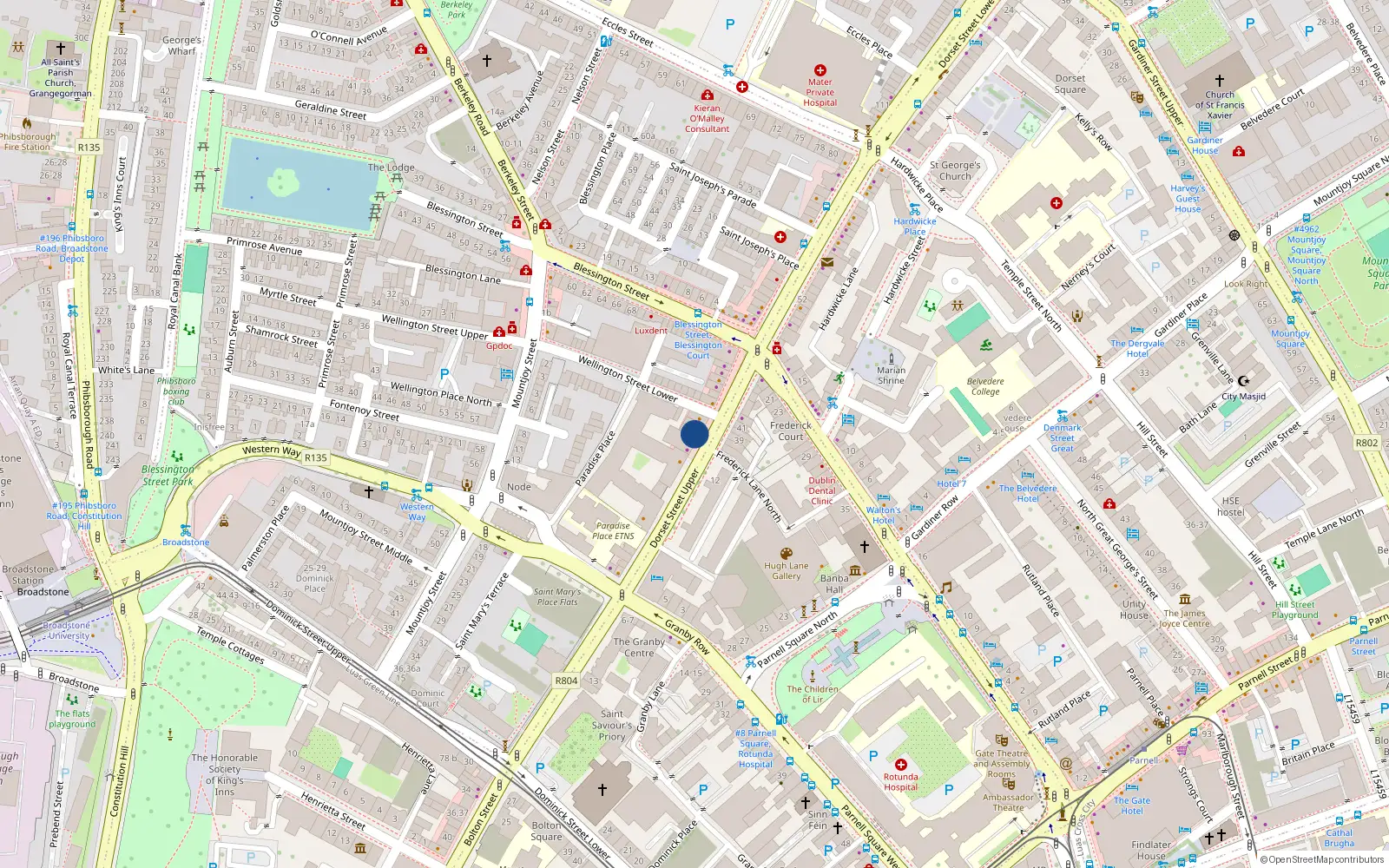 Overhead map showing the location of 102 Dorset Street Upper, Dublin