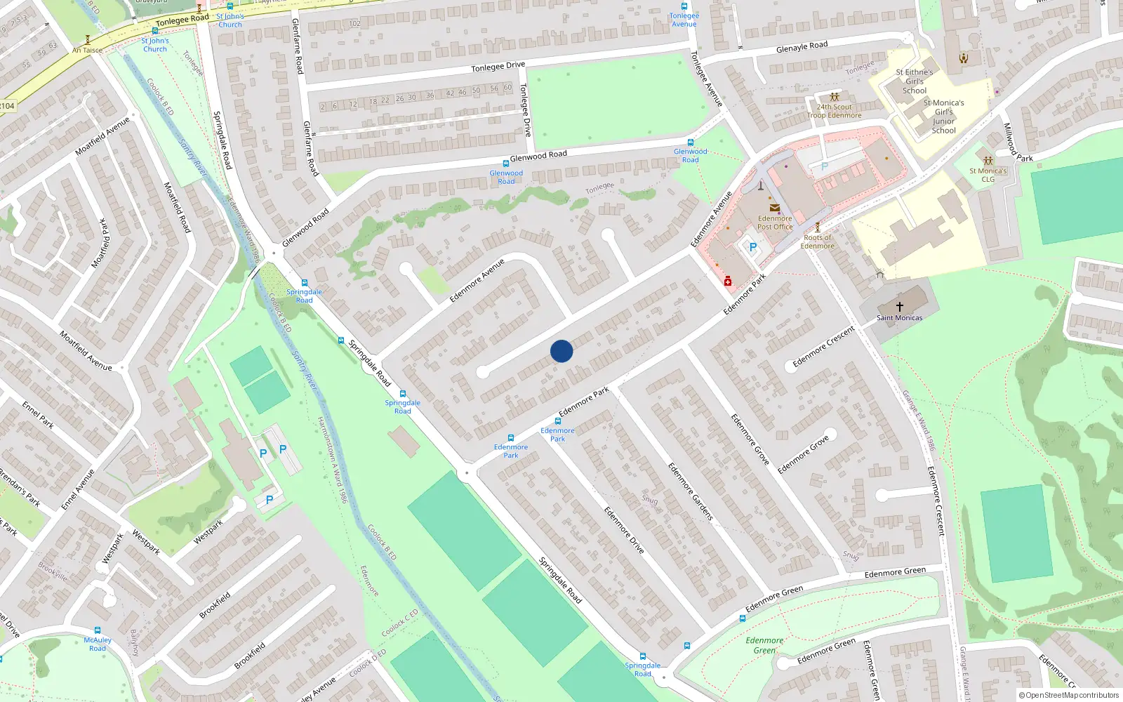 Overhead map showing the location of 102 Edenmore Avenue, Dublin 5