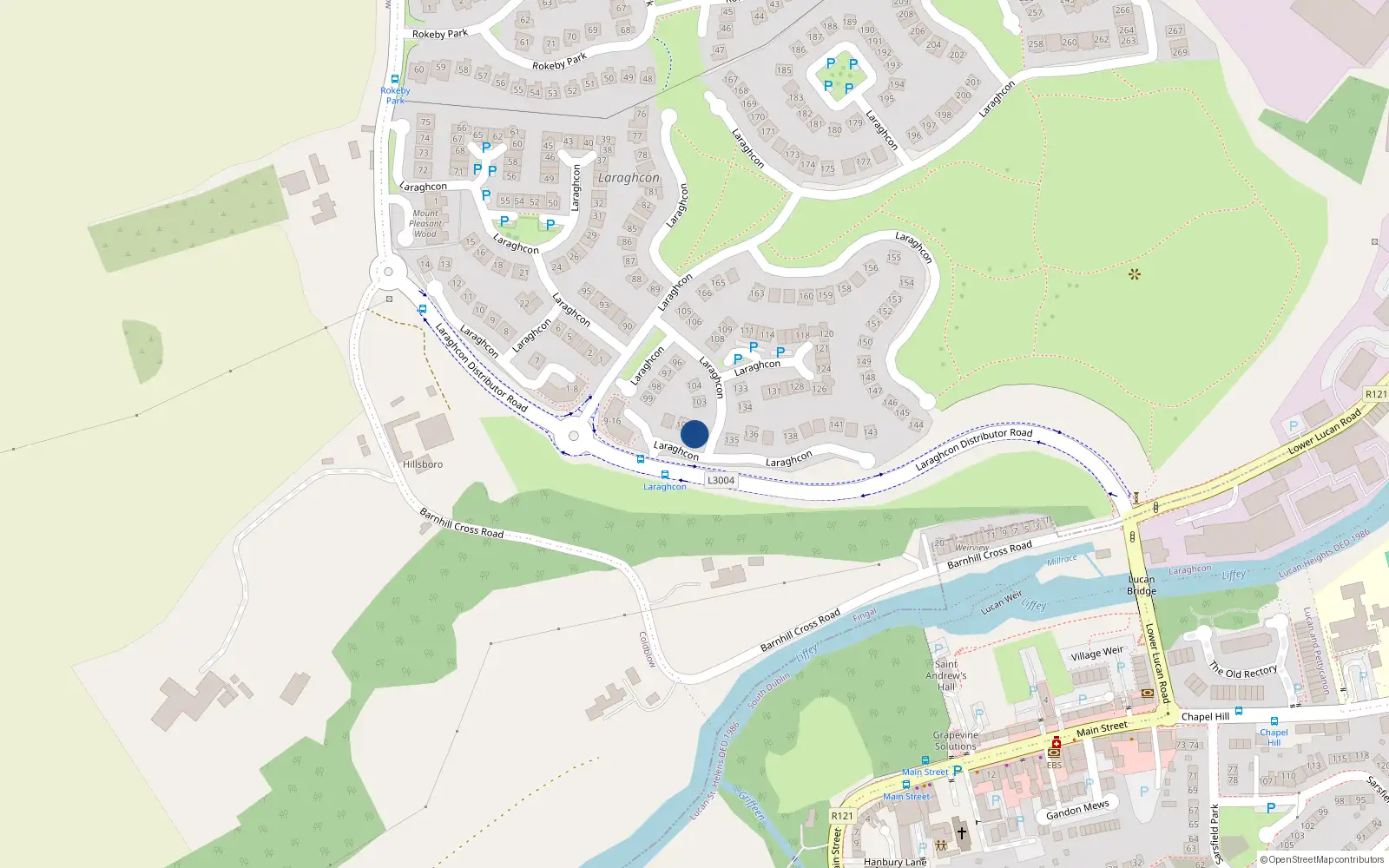 Overhead map showing the location of 102 Laraghcon, Lucan