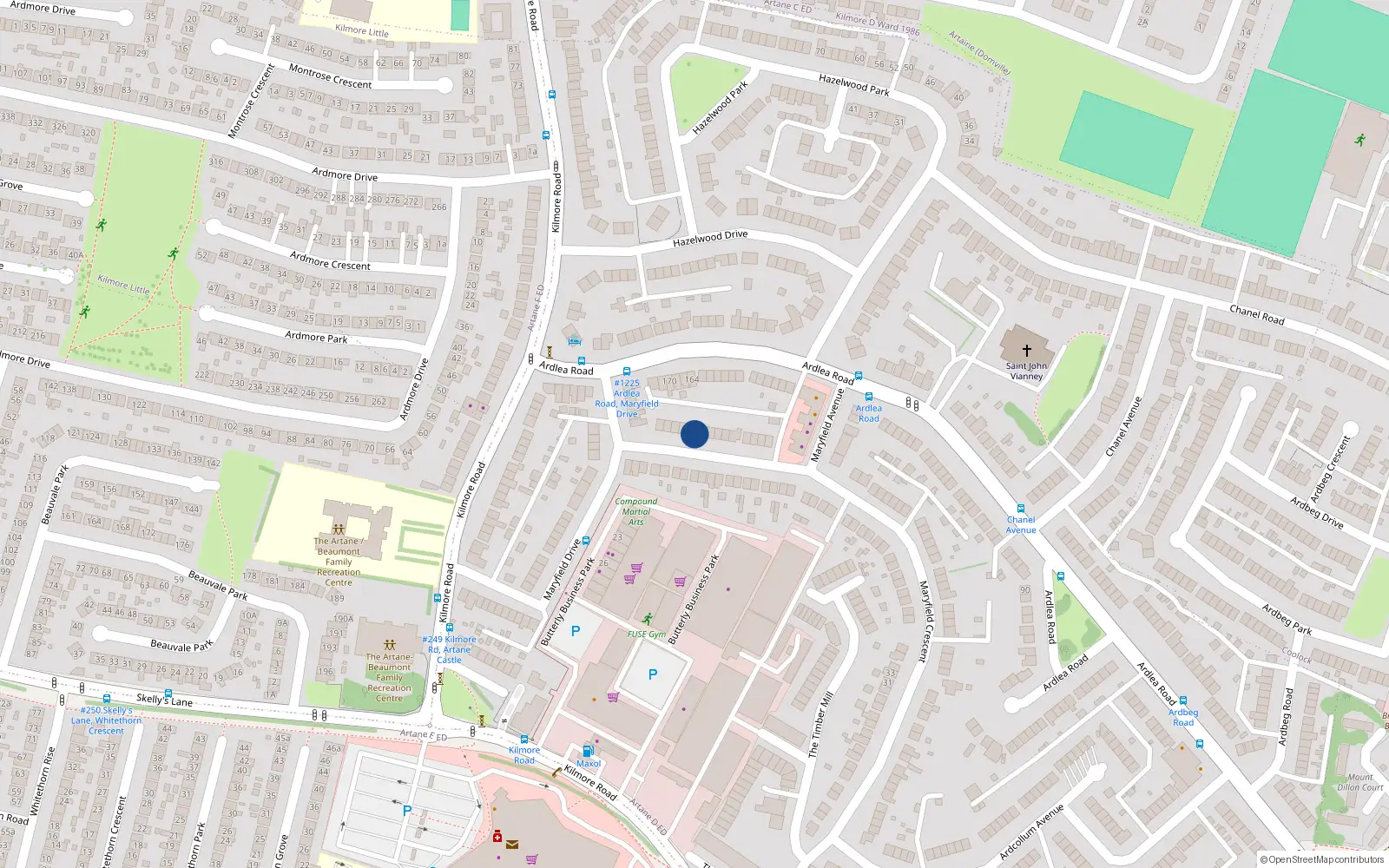 Overhead map showing the location of 102 Maryfield Crescent, Artane, Dublin 5