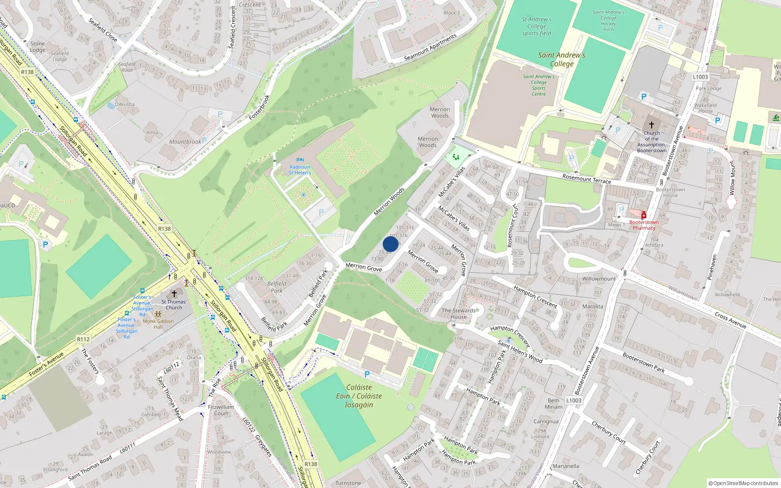 Overhead map showing the location of 102 Merrion Grove, Stillorgan Road, Mount Merrion