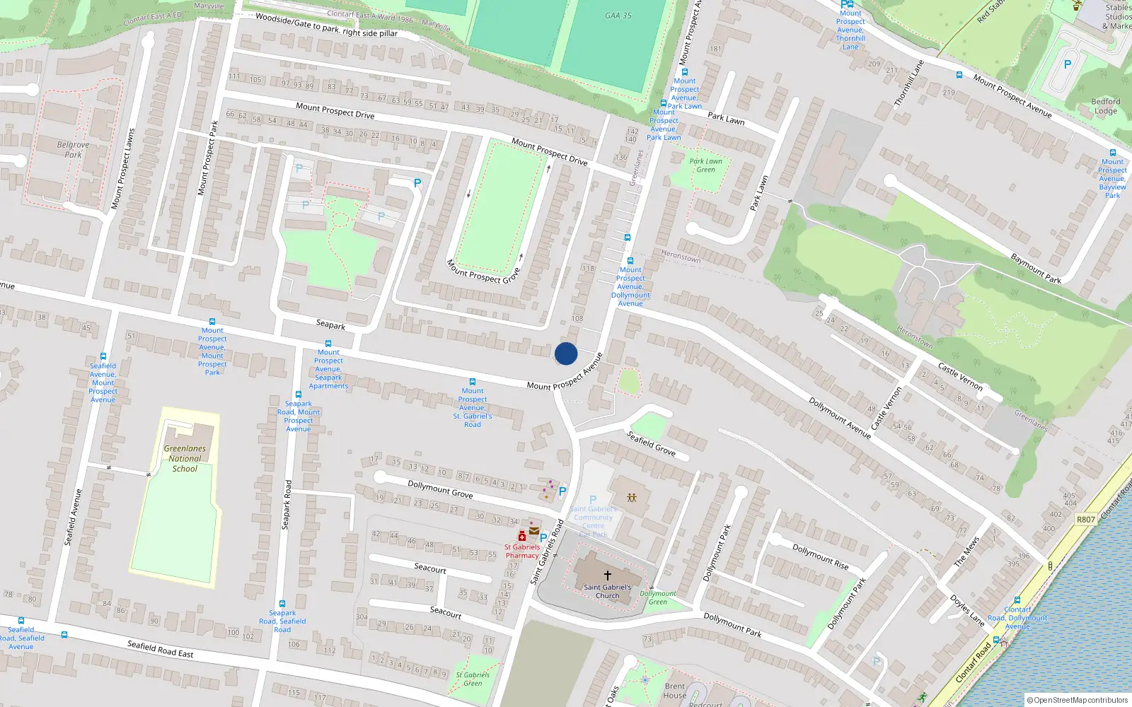 Overhead map showing the location of 102 Mount Prospect Avenue, Dublin 3