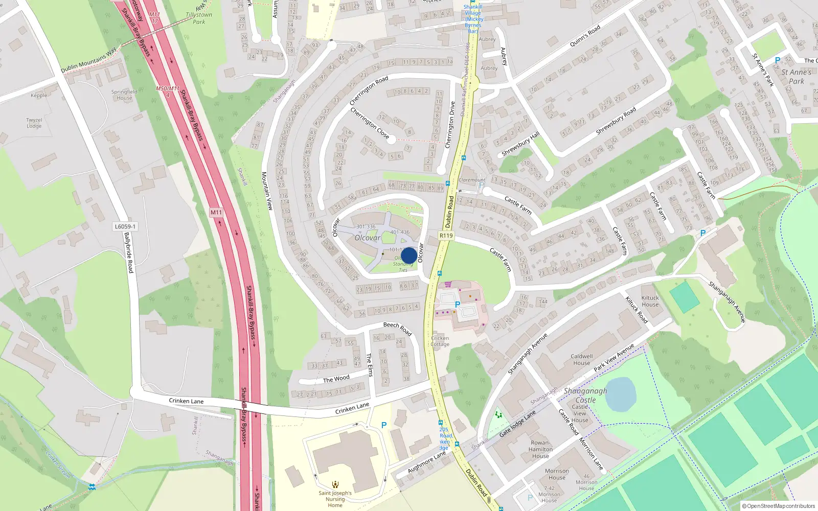 Overhead map showing the location of 102 Olcovar, Dublin