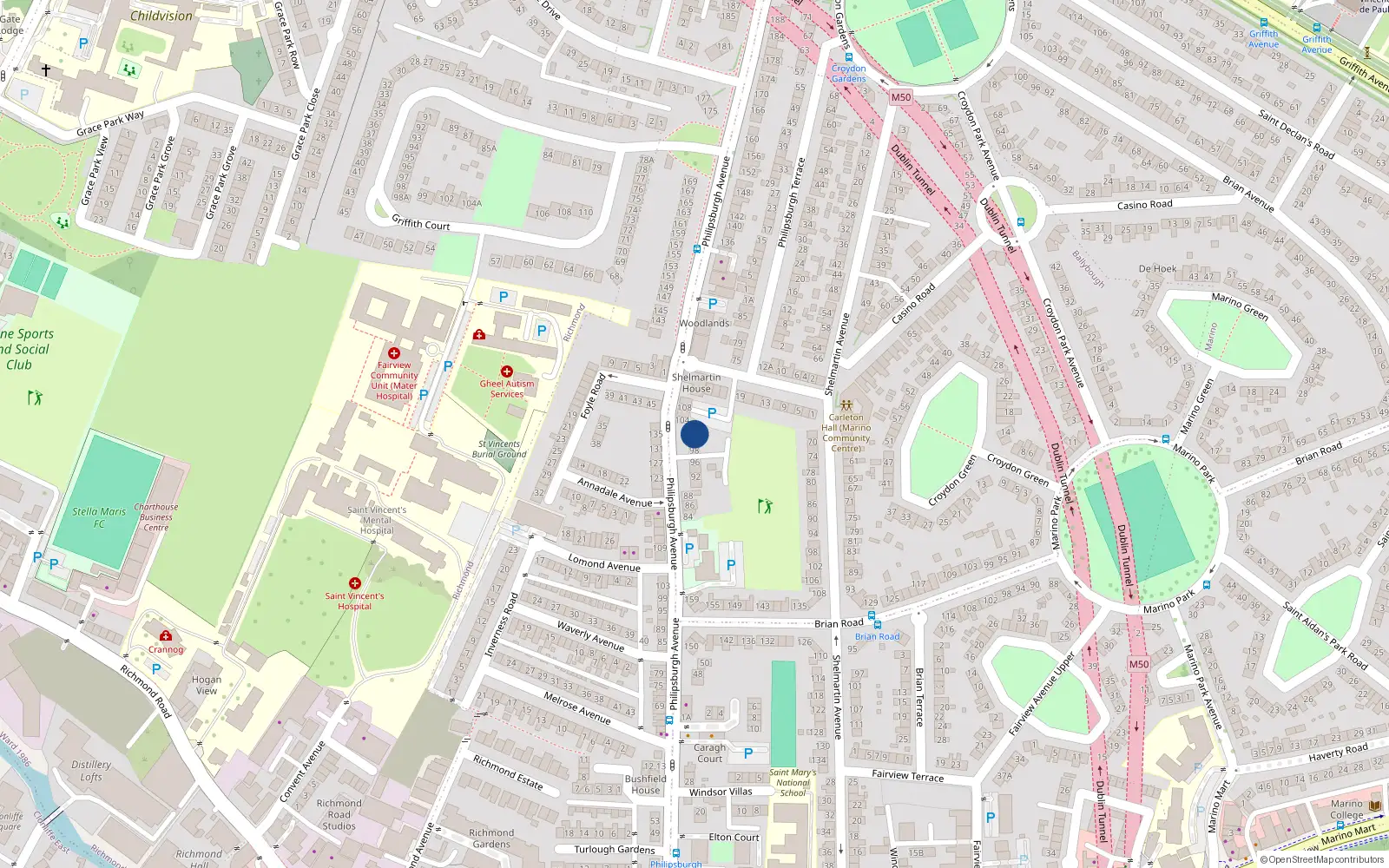Overhead map showing the location of 102 Philipsburgh Avenue, Dublin 3