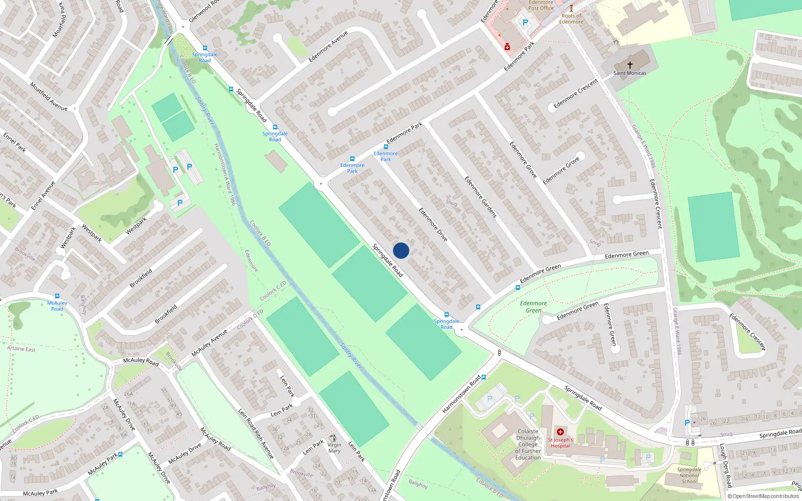Overhead map showing the location of 102 Springdale Road, Raheny, Dublin 5