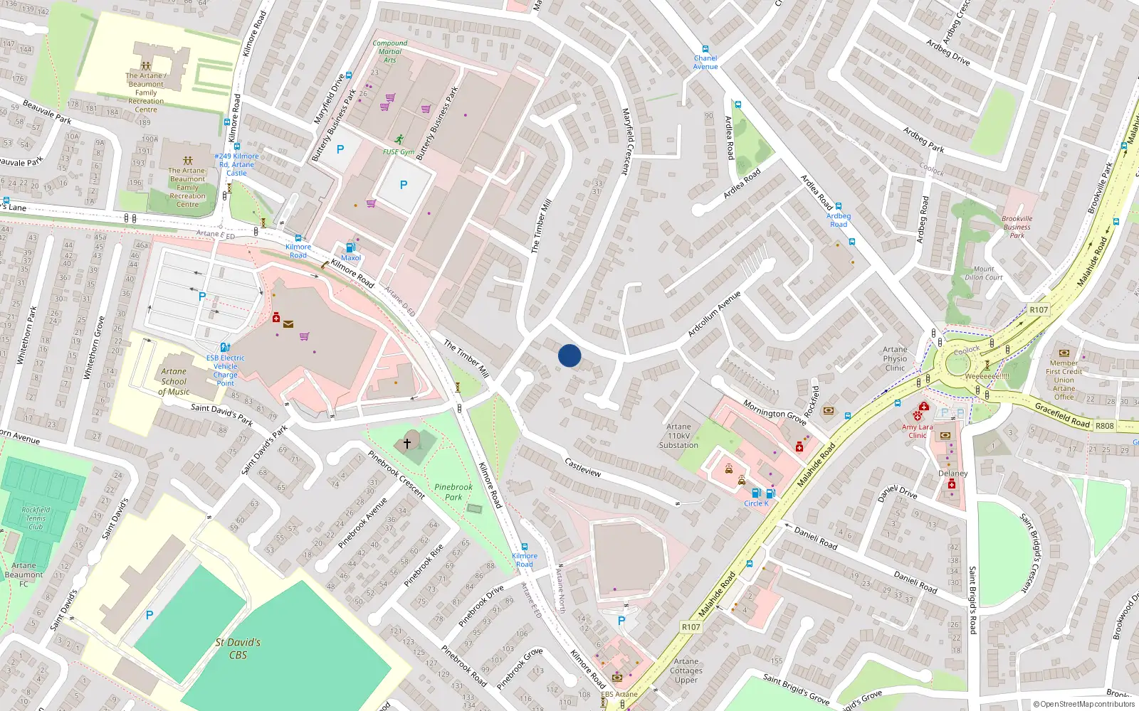Overhead map showing the location of 103 Ardcollum Avenue, Artane, Dublin 5