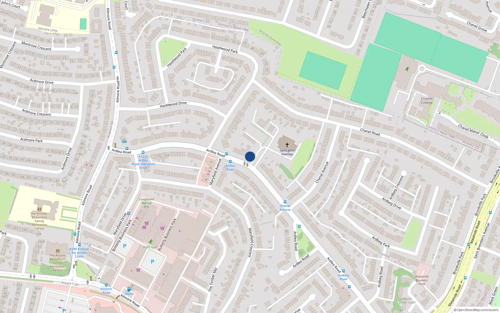 Overhead map showing the location of 103 Ardlea Road, Artane, Dublin 5