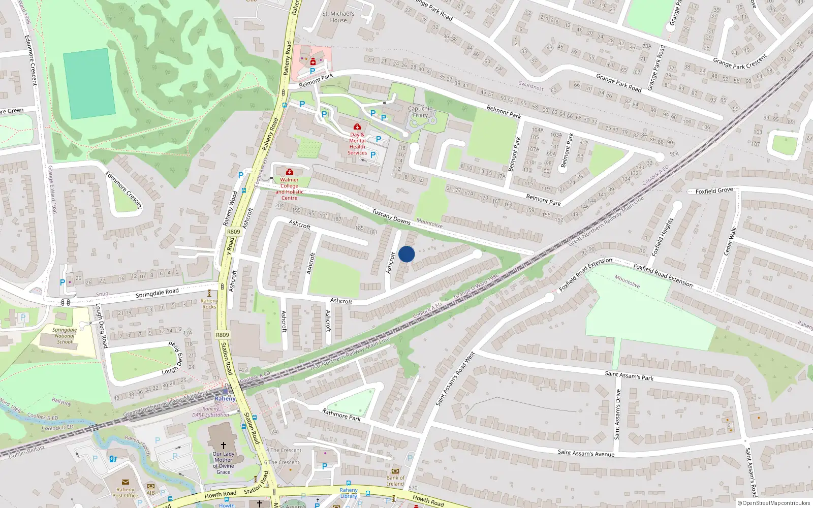 Overhead map showing the location of 103 Ashcroft, Dublin 5
