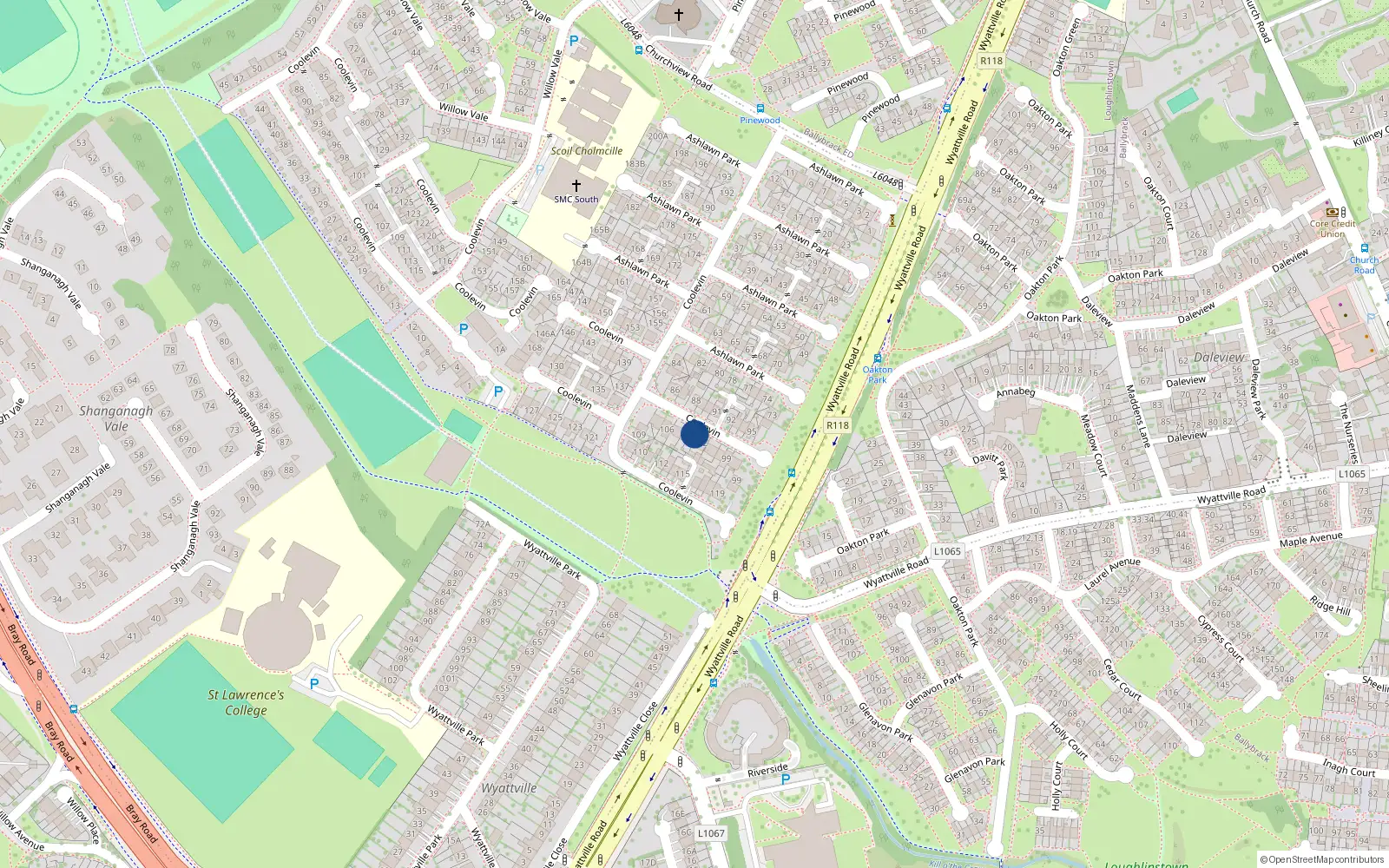 Overhead map showing the location of 103 Ashlawn Park, Ballybrack