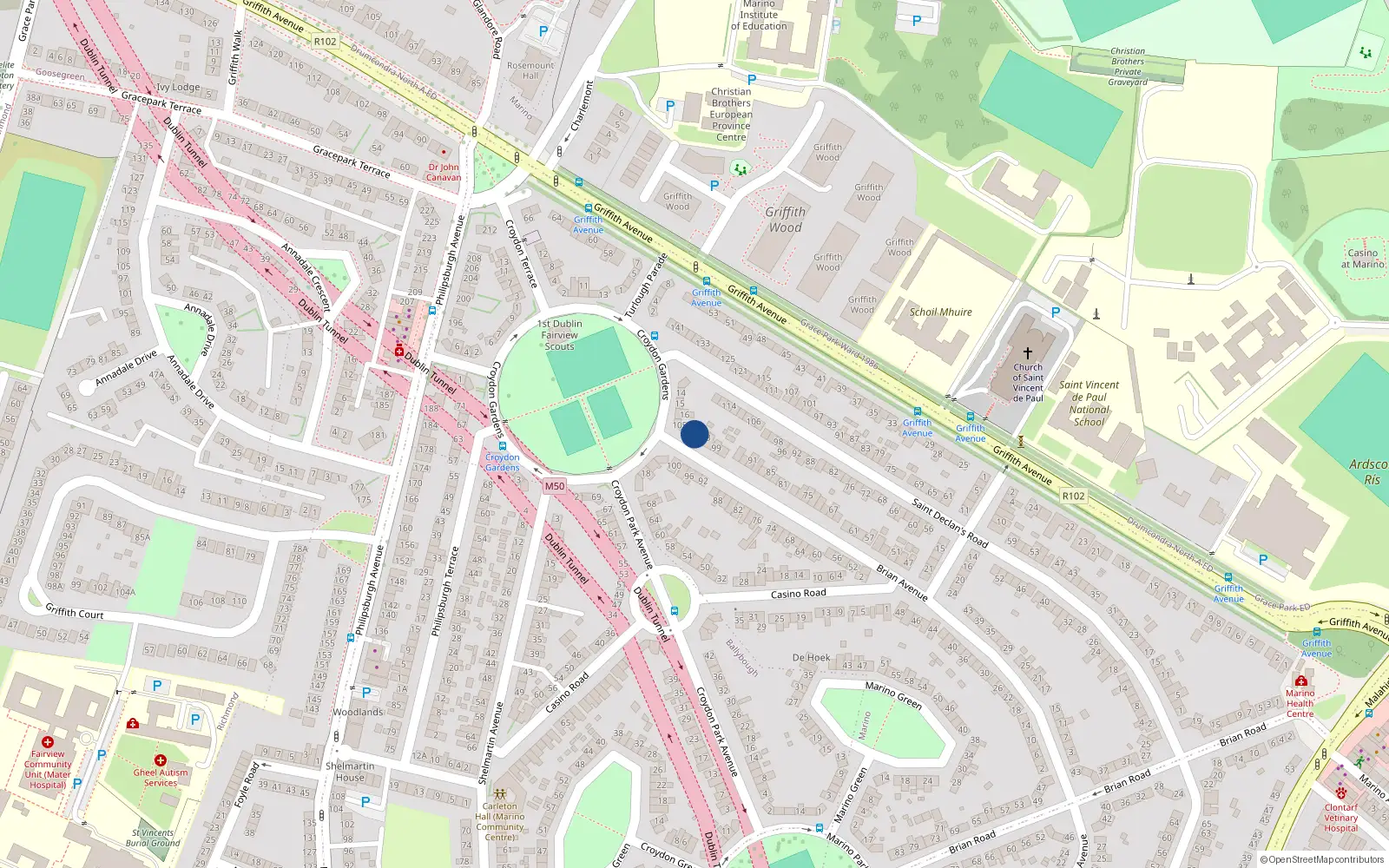 Overhead map showing the location of 103 Brian Avenue, Dublin 3