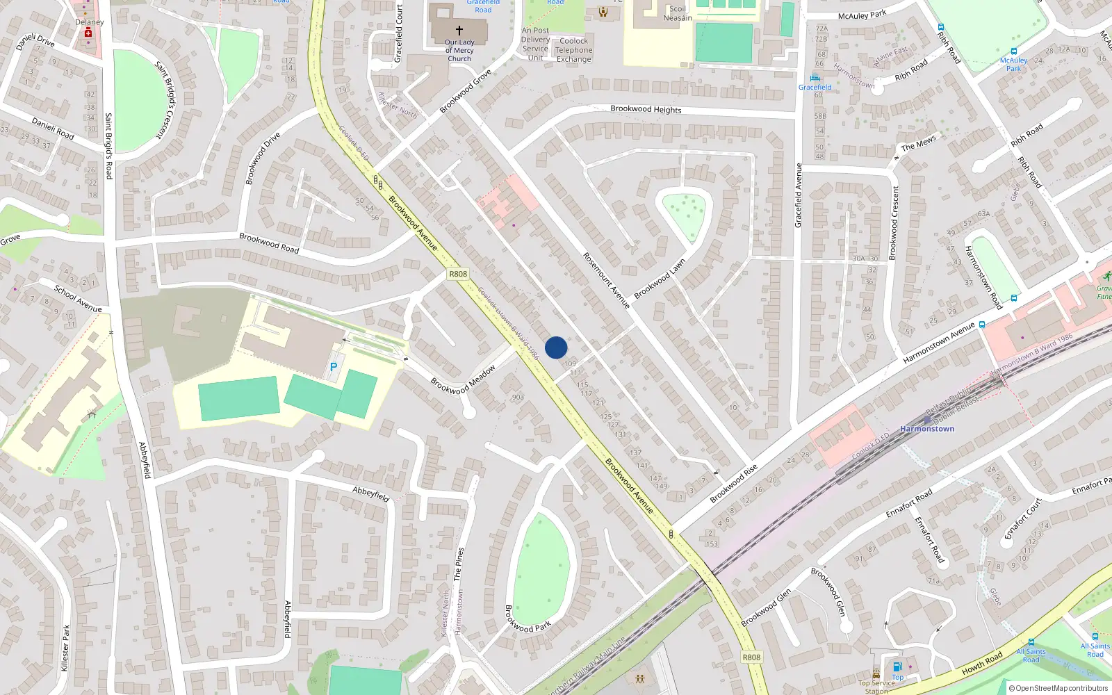 Overhead map showing the location of 103 Brookwood Avenue, Dublin 5
