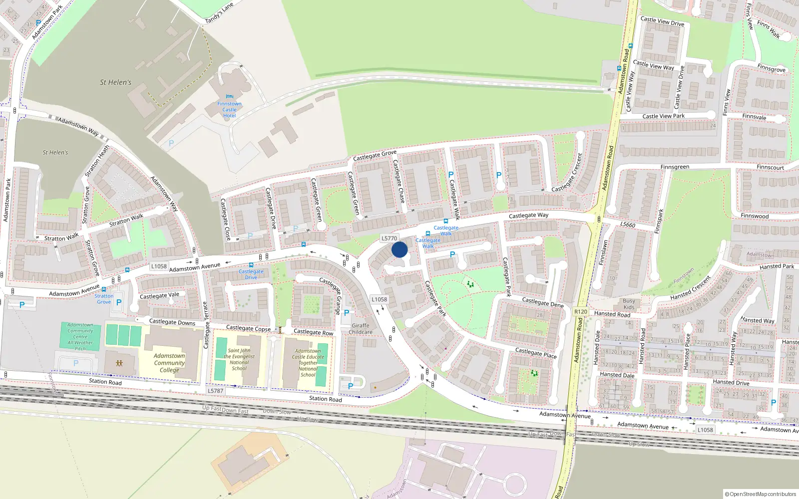 Overhead map showing the location of 103 Castlegate Way, Lucan