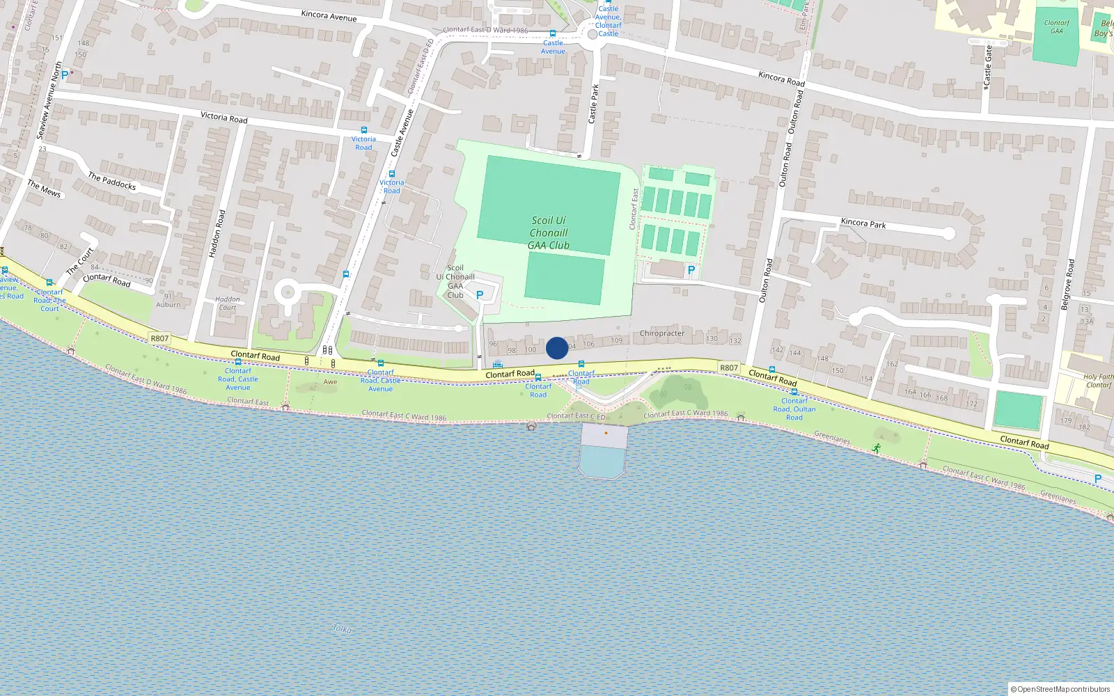 Overhead map showing the location of 103 Clontarf Road, Dublin 3, Dublin