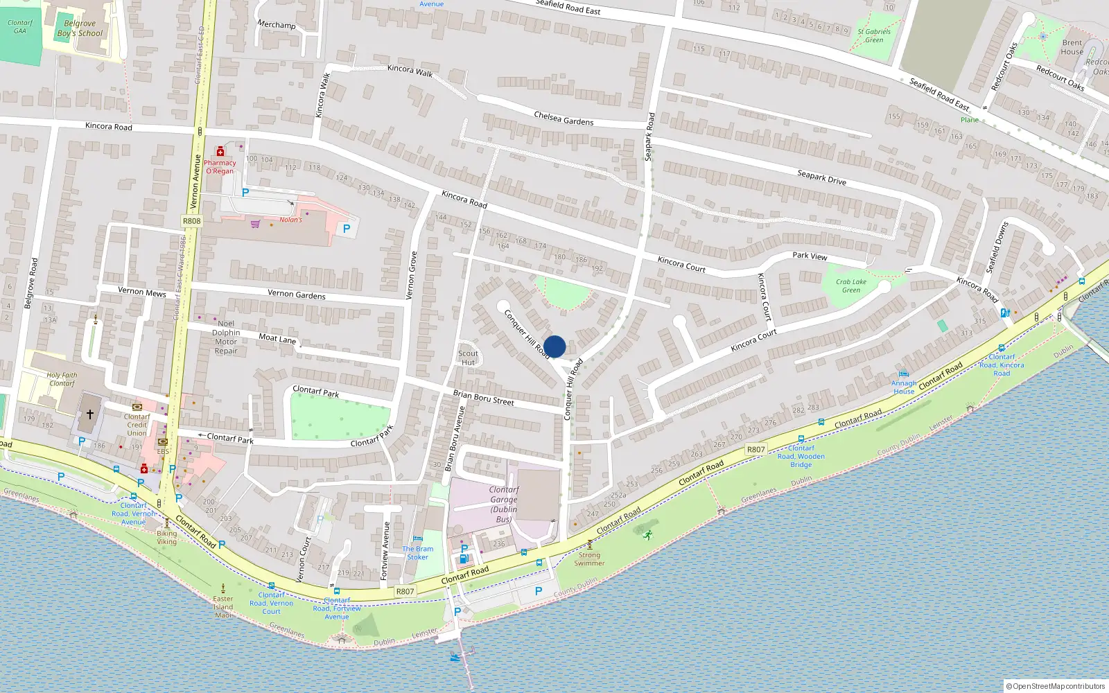 Overhead map showing the location of 103 Conquer Hill Road, Clontarf, Dublin 3