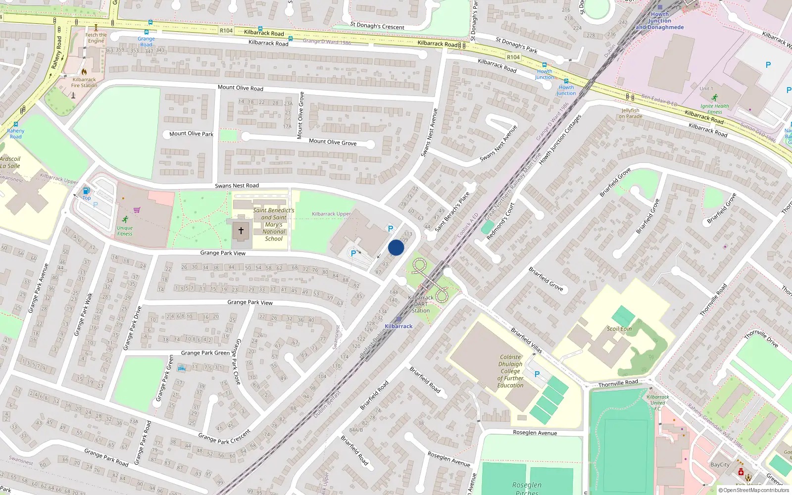 Overhead map showing the location of 103 Grange Park Crescent, Raheny, Dublin 5