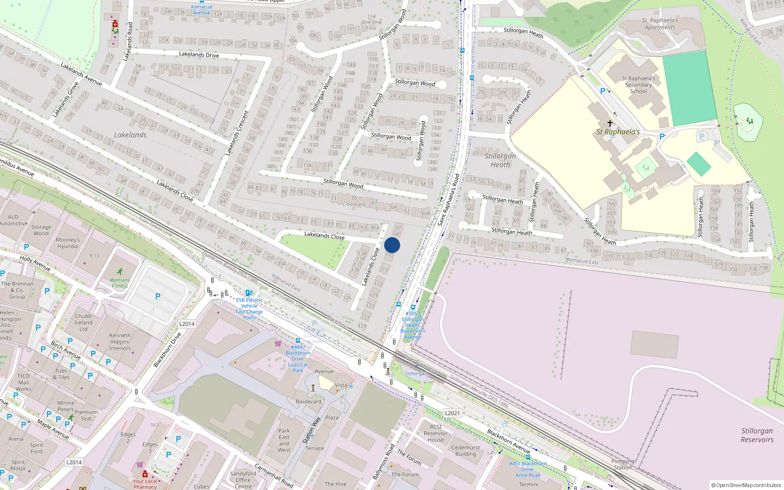 Overhead map showing the location of 103 Lakelands Close, Dublin