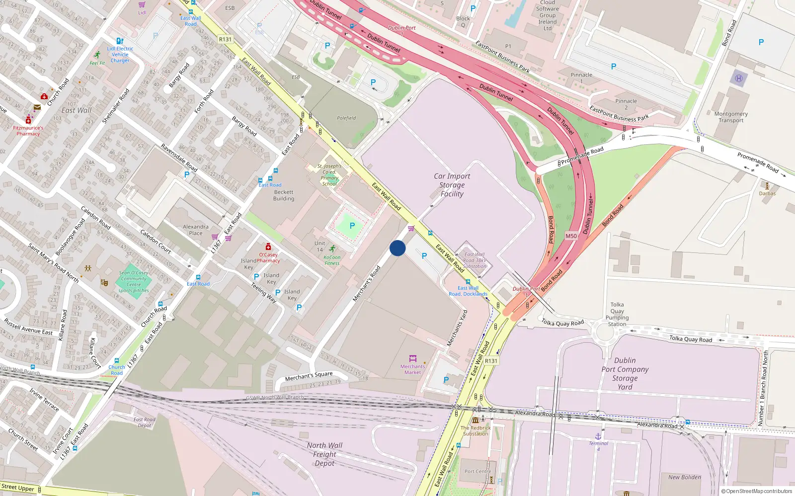 Overhead map showing the location of 103 Merchant's Road, Dublin 3