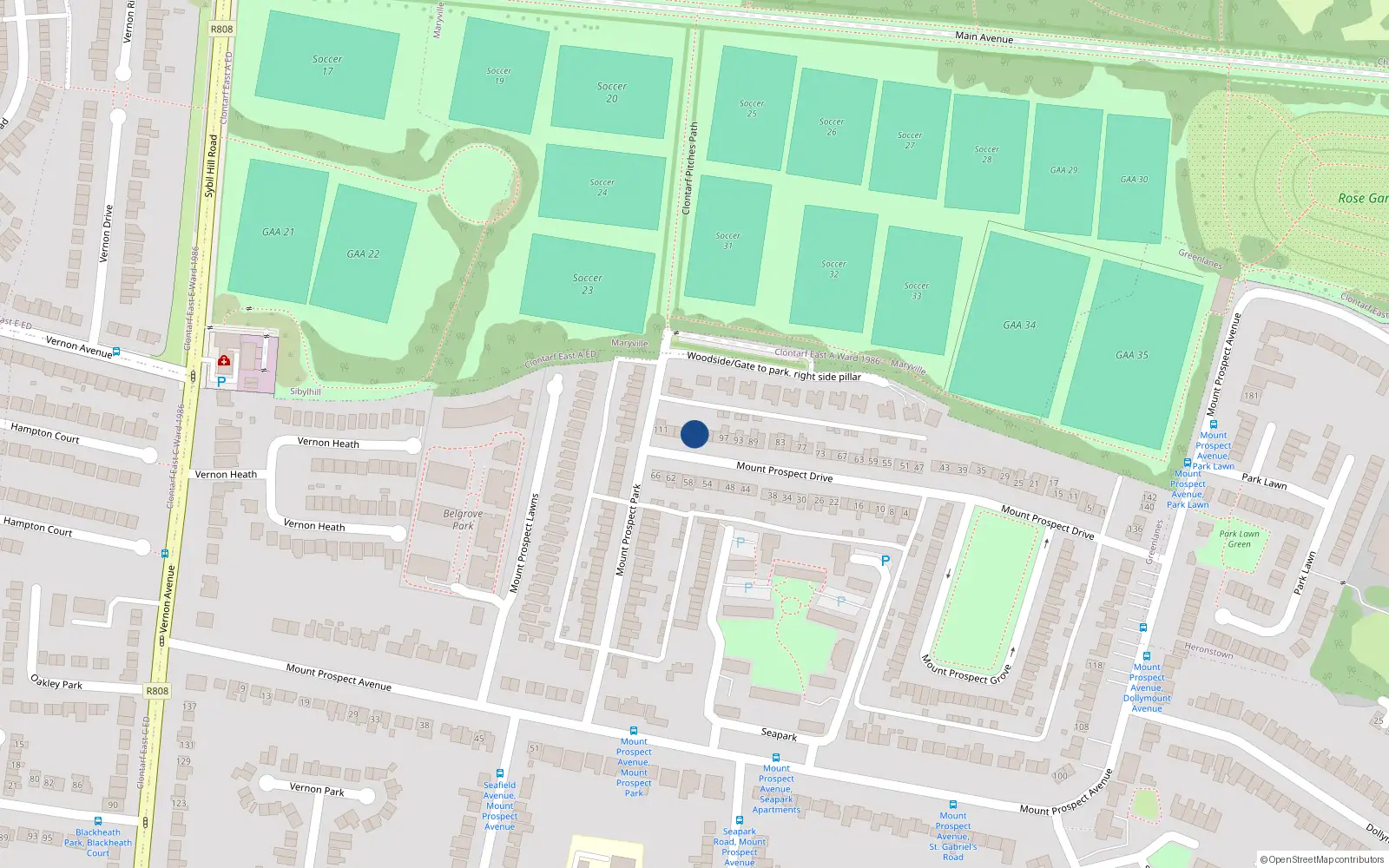 Overhead map showing the location of 103 Mount Prospect Drive, Dublin 3
