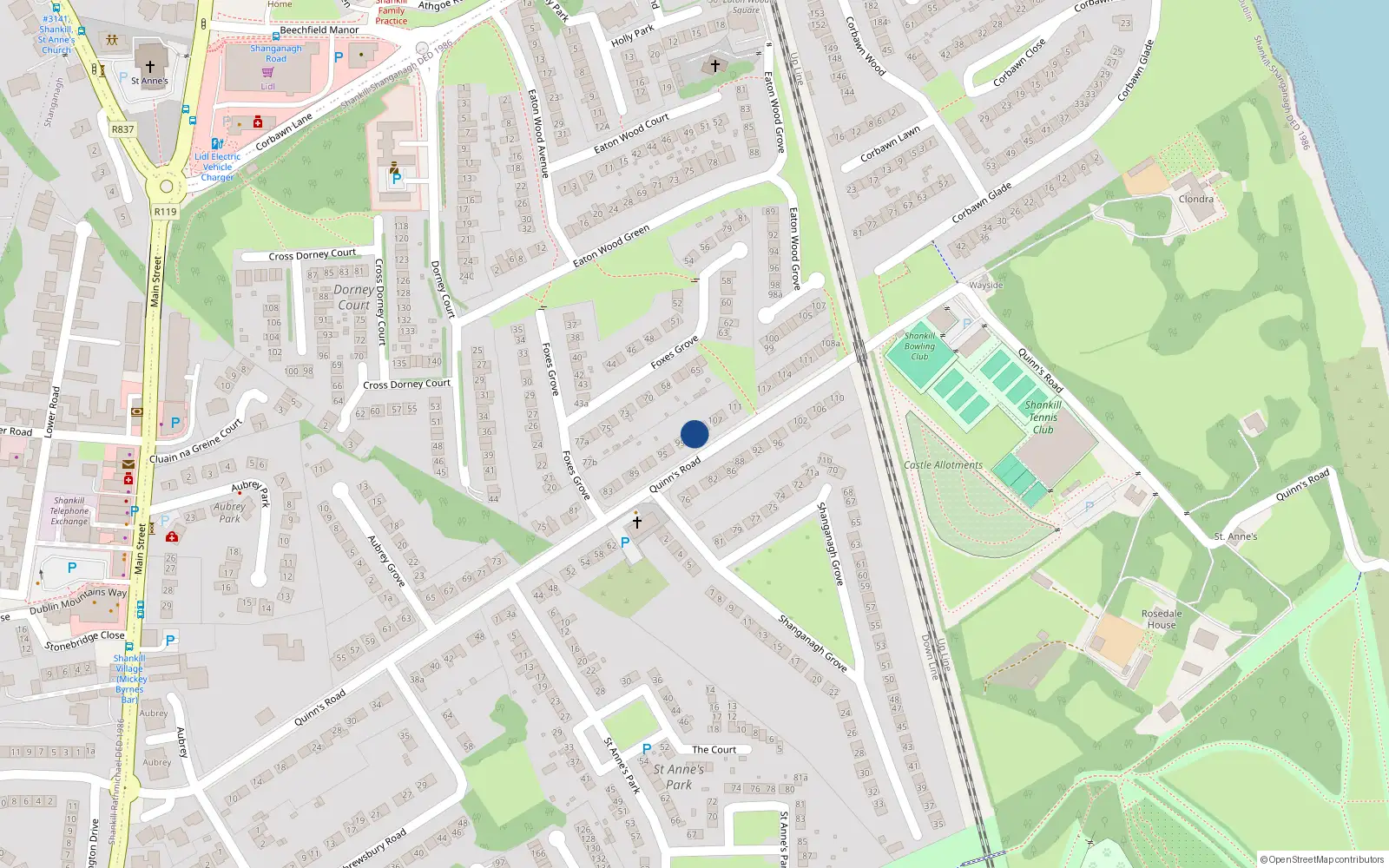 Overhead map showing the location of 103 Quinn's Road, Shankill